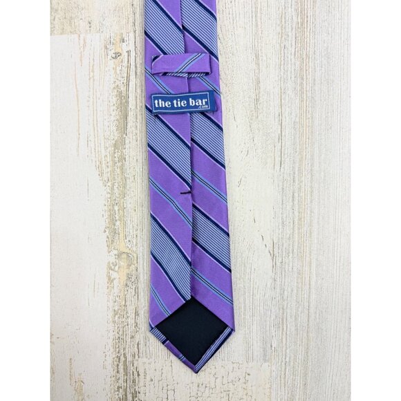 The Tie Bar Purple Stripe Silk Slim Tie - Picture 7 of 8